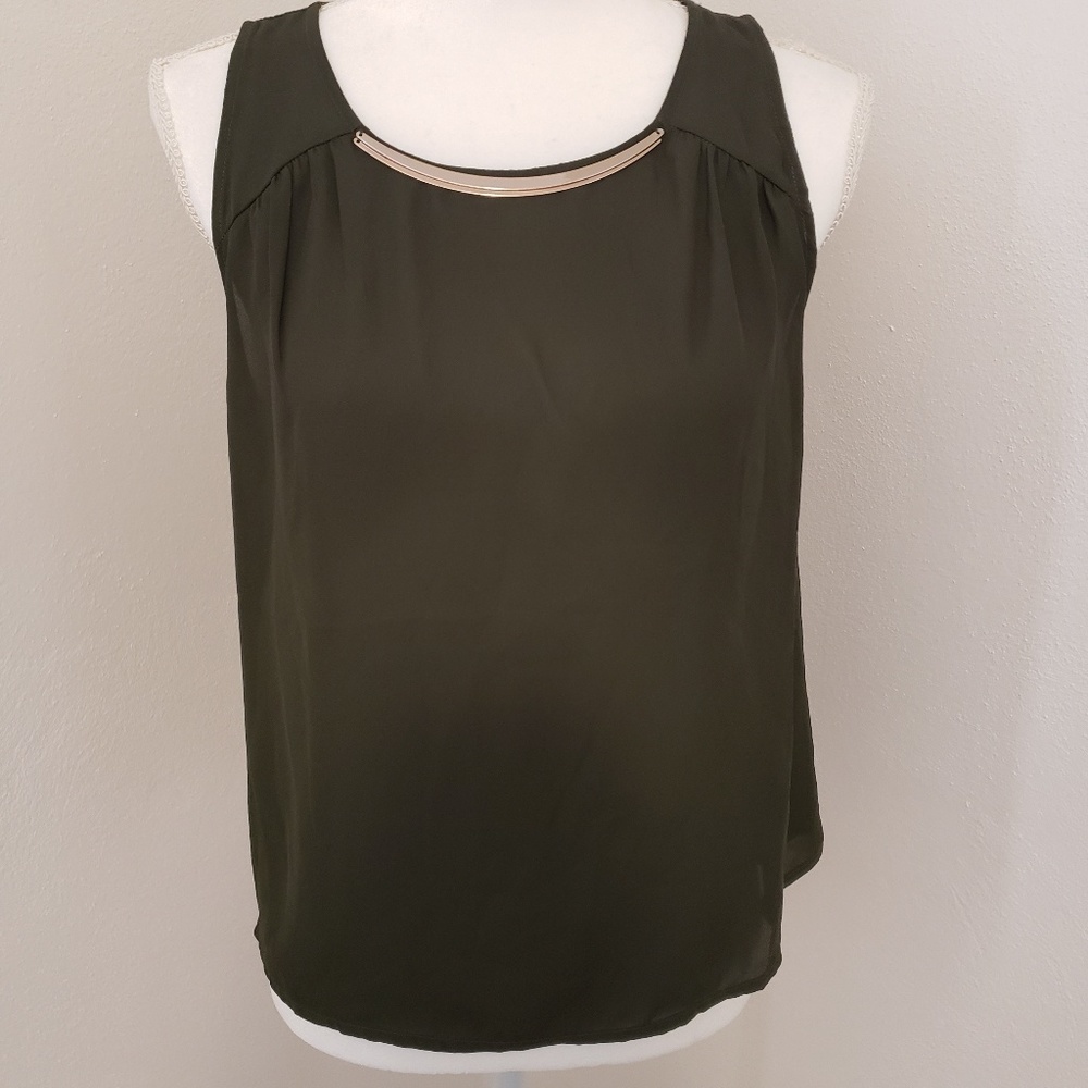 Lily White Metal Detailed Green Sleeveless Top